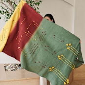 "Avocado Green Multi Color Warm Hues Hand Woven Hand Knotted Textured Merino Throw" - Blankets and Throws in green by Anjali Purohit