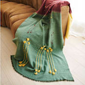 "Avocado Green Multi Color Warm Hues Hand Woven Hand Knotted Textured Merino Throw" - Blankets and Throws in green by Anjali Purohit