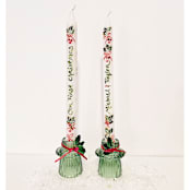 "Anniversary Christmas 2 Taper Candles w/green glass holders" - Candles and Holders in multicolorassorted-colors by AlisonJerry