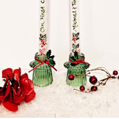 "Anniversary Christmas 2 Taper Candles w/green glass holders" - Candles and Holders in multicolorassorted-colors by AlisonJerry