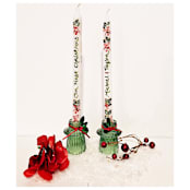 "Anniversary Christmas 2 Taper Candles w/green glass holders" - Candles and Holders in multicolorassorted-colors by AlisonJerry