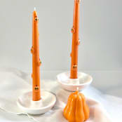 "Orange Pumpkin Taper Set" - Candles and Holders in orange by Over By The Moon
