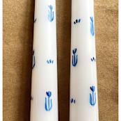 "Set of 2 Delft Tulip Hand-Painted Taper Candles" - Candles and Holders in white by Emily de Moraes