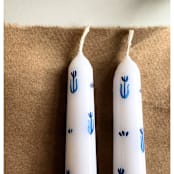 "Set of 2 Delft Tulip Hand-Painted Taper Candles" - Candles and Holders in white by Emily de Moraes