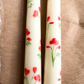 "Set of 2 California Poppy Hand-Painted Taper Candles" - Candles and Holders in beige by Emily de Moraes