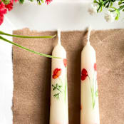 "Set of 2 California Poppy Hand-Painted Taper Candles" - Candles and Holders in beige by Emily de Moraes