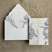 "Navy grand peony vintage floral envelope liner for A7 euro flap envelope | pack of 10" - Envelope Liners in blue by Ivory Invitations