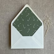 "Mid green holiday candy cane printed envelope liner for A7 euro flap envelope  | pack of 10" - Envelope Liners in green by Ivory Invitations