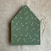 "Mid green holiday candy cane printed envelope liner for A7 euro flap envelope  | pack of 10" - Envelope Liners in green by Ivory Invitations