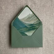 "Abstract painting green mountain envelope liner for A7 euro flap envelope" - Envelope Liners in green by Ivory Invitations
