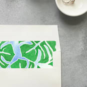 "Tropical Monstera Leaf Watercolor Square Envelope Liner | Set of 10 | For 5x7” invitations " - Envelope Liners in green by Cotton and Bow