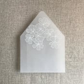 "White camellia floral printed vellum envelope liner for A7 euro flap envelope | pack of 10" - Envelope Liners in white by Ivory Invitations