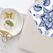 "A7 Envelope Liners Blue Spanish Tiles (set of 10)" - Envelope Liners in blue by Design by Laney