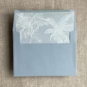 "white ink print palm trees printed vellum envelope liner for A7 square flap envelope" - Envelope Liners in white by Ivory Invitations