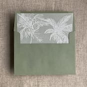 "white ink print palm trees printed vellum envelope liner for A7 square flap envelope" - Envelope Liners in white by Ivory Invitations