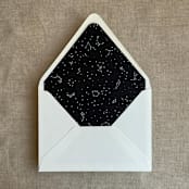 "white ink print Stellar Celestial printed black envelope liner for A7 euro flap envelope" - Envelope Liners in black by Ivory Invitations