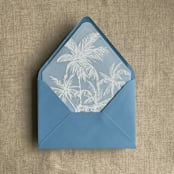 "white ink print palm trees printed vellum envelope liner for A7 euro flap envelope" - Envelope Liners in white by Ivory Invitations