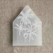 "white ink print palm trees printed vellum envelope liner for A7 euro flap envelope" - Envelope Liners in white by Ivory Invitations