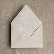 "white ink print palm trees printed vellum envelope liner for A7 euro flap envelope" - Envelope Liners in white by Ivory Invitations