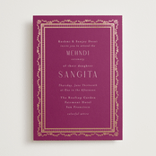 "Amber Palace" - Foil-Pressed Mehndi Invitations in Garnet by Chris Griffith - Front