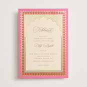 "Mandapam" - Foil-Pressed Mehndi Invitations in Carnation by Creo Study - Front