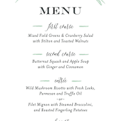"Painted Leaves" - Menus in Evergreen by Olivia Raufman - Detail