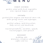 "Poetic Watercolor Flowers" - Menus in Periwinkle by Qing Ji - Detail