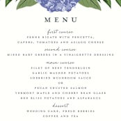 "Hydrangea Frame" - Menus in Periwinkle by Susan Moyal - Detail