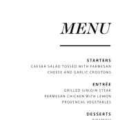 "Slanted" - Menus in Noir by Drango Design - Detail