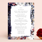 "Floral Cascade" - Menus in Navy by Phrosné Barwood - Front