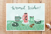 "Warm Wishes & Drinks" - Cards in Light Blue by Megan Kelso - Front