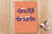 "no tricks, just treats" - Cards in pumpkin orange by clearlytangled studio - Front