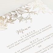 "Engraved Flowers" - Foil-Pressed Menus in Gold by Phrosné Barwood - Detail