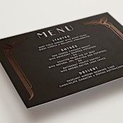 "Geometric Deco" - Foil-Pressed Menus in Midnight by GeekInk Design - Detail