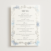"Layered florals" - Foil-Pressed Menus in Serenity by Susan Moyal - Front