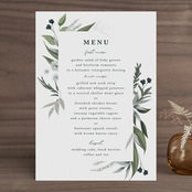 "Soft Greenery" - Foil-Pressed Menus in Twilight by Susan Moyal - Front
