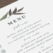 "Soft Greenery" - Foil-Pressed Menus in Twilight by Susan Moyal - Detail