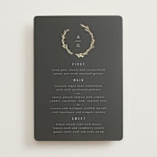 "Panache" - Foil-Pressed Menus in Onyx by Kristie Kern - Front