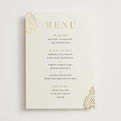 "Henna Stamp" - Foil-Pressed Menus in Champagne by Oma N. Ramkhelawan - Front