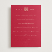 "Double Peony" - Foil-Pressed Menus in Ruby by Janean Hinger - Front