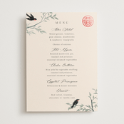 "LOVEBIRDS" - Foil-Pressed Menus in Cream by Elly - Front
