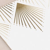 "Deco Fan Border" - Foil-Pressed Menus in Classic White by Kelly Schmidt - Detail