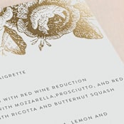 "Beloved" - Foil-Pressed Menus in Mist by Design Lotus - Detail