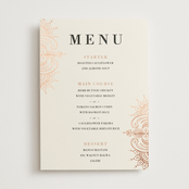 "Regal Mehndi" - Foil-Pressed Menus in Champagne Rose by Oma N. Ramkhelawan - Front