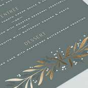 "Gilded" - Foil-Pressed Menus in Slate by Leah Bisch - Detail