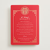 "HAPPINESS x 2" - Foil-Pressed Menus in Ruby by Melanie Kosuge - Front