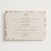"Botanical Edge" - Foil-Pressed Menus in Latte by Susan Moyal - Front