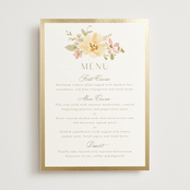 "Jardin" - Foil-Pressed Menus in Carnation by Everett Paper Goods - Front