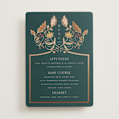 "Autumnal Arch" - Foil-Pressed Menus in Deep Sea by Erin German - Front
