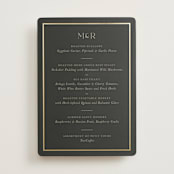 "Timeless Charm" - Foil-Pressed Menus in Charcoal by Lucrecia Caporale - Front